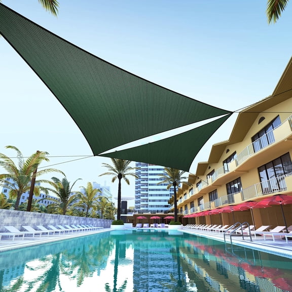 CTAPRT12 22' Triangle Sun Shade Sail, UV Resistant UPF50 Mesh Fabric, Double Stitched Edges with D-Rings, Commercial Outdoor Canopy, Green