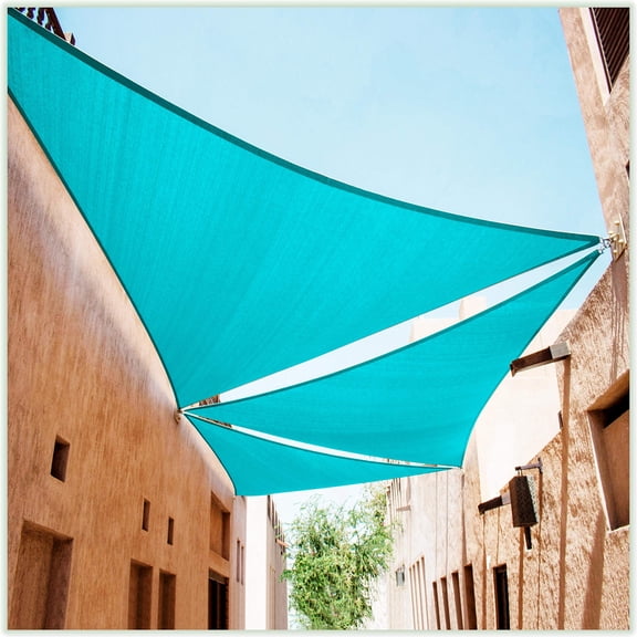 CTAPRT12 Triangle UV Block Sun Shade Sail Canopy Custom Size 14ft x 14ft x 19.8ft, 190 GSM Breathable Mesh for Patio Pergola, Blue