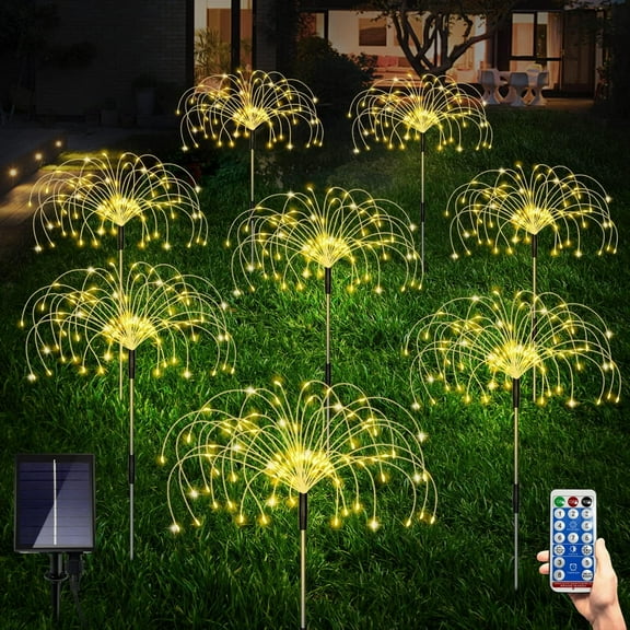 CTAnnie Solar Garden Lights 8 Pack, Solar Powered Outdoor Decorative Lamps, 120 LED Solar Firework Lights with Remote Control, 8 Modes Waterproof DIY Landscape Lighting for Backyard Garden Decoration