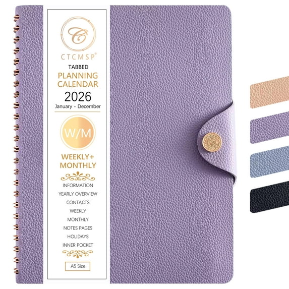 CTCMSP 2026 Planner Yearly Calendar Notebook(Jan-Dec.2026,6.3"x8.5"),Weekly Monthly Planner 2026 for Office Home Work Gift Supplies-Leather