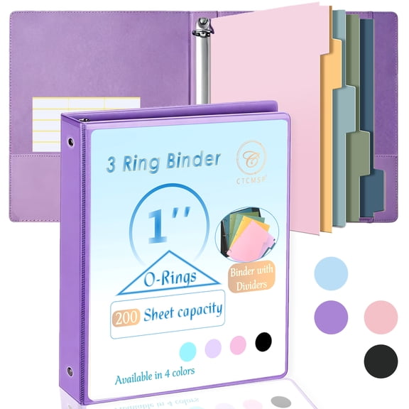 CTCMSP 3 Ring Binder with Dividers Tab Fits 200 Sheets of 8.5x11 Paper,1 Inch Durable Heavy Duty,Customizable Clear Cover with Inside Pockets