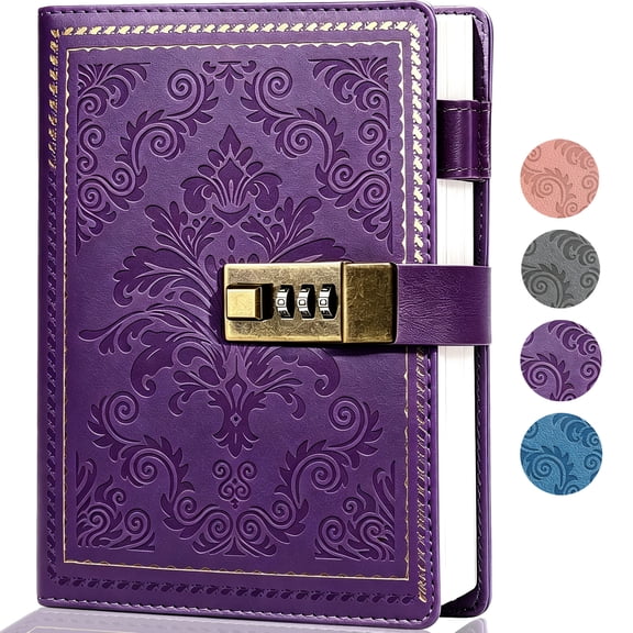 CTCMSP Diary Password Notebook with Lock,Vintage Refillable Personal Secret Locked Leather Journal for Writing Gift,6.3"x8.5"