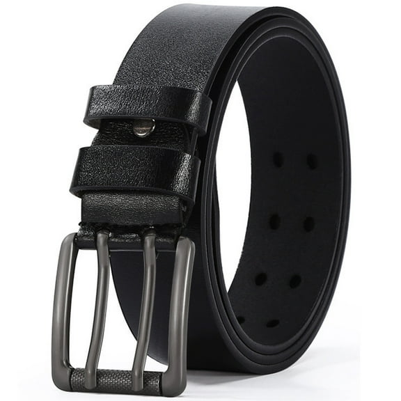 CTCMSP Double Prong Leather Belts for Men,Men's Black Casual Work Belt for Jeans Uniform