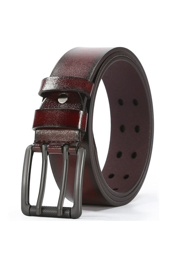 Double Prong Leather Belts for Men,Men's Brown Casual Work Belt for Jeans