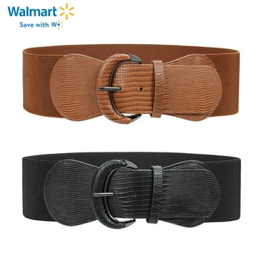 CTCMSP Elastic Belts for Women Leather Wide Belts for Dress Ladies Stretch Belt 2pack