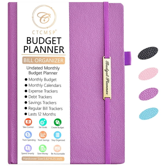 CTCMSP Purple Financial Budget Planner,Leather Monthly Budget Book with Expense Tracker Notebook