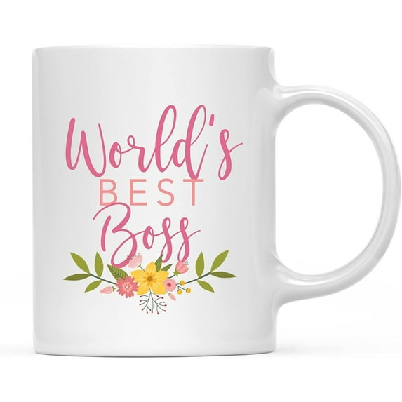 CTDream 11oz. Coffee Mug Gag Gift, World's Best Boss, Floral Design, 1-Pack, Beautiful Unique Flower Coffee Cup Birthday Christmas Present Ideas for Her Women Wife Sister