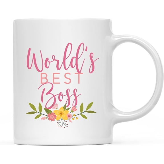CTDream 11oz. Coffee Mug Gag Gift, World's Best Boss, Floral Design, 1-Pack, Beautiful Unique Flower Coffee Cup Birthday Christmas Present Ideas for Her Women Wife Sister
