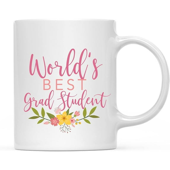 CTDream 11oz. Coffee Mug Gag Gift, World's Best Grad Student, Floral Design, 1-Pack, Beautiful Unique Flower Coffee Cup Birthday Christmas Present Ideas for Her Women Wife Sister