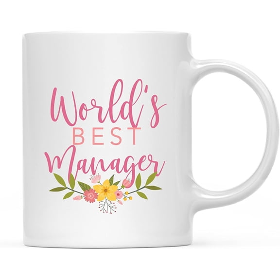 CTDream 11oz. Coffee Mug Gag Gift, World's Best Manager, Floral Design, 1-Pack