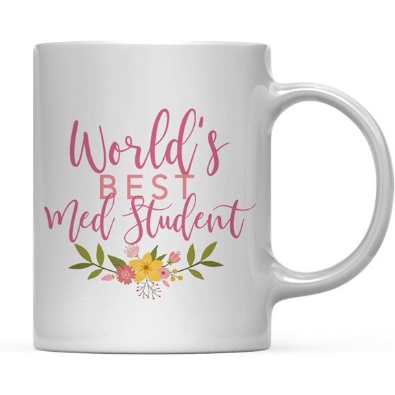 CTDream 11oz. Coffee Mug Gag Gift, World's Best Med Student, Floral Flowers Design, 1-Pack, Birthday Christmas Gift Ideas for Her