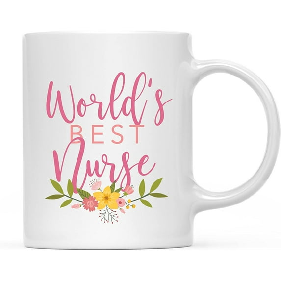 CTDream 11oz. Coffee Mug Gag Gift, World's Best Nurse, Floral Design, 1-Pack, Beautiful Unique Flower Coffee Cup Birthday Christmas Present Ideas for Her Women Wife Sister