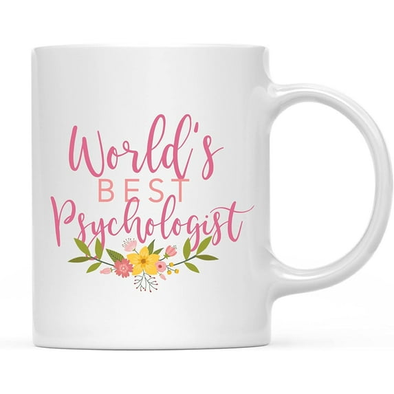 CTDream 11oz. Coffee Mug Gag Gift, World's Best Psychologist, Floral Design, 1-Pack, Beautiful Unique Flower Coffee Cup Birthday Christmas Present Ideas for Her Women Wife Sister