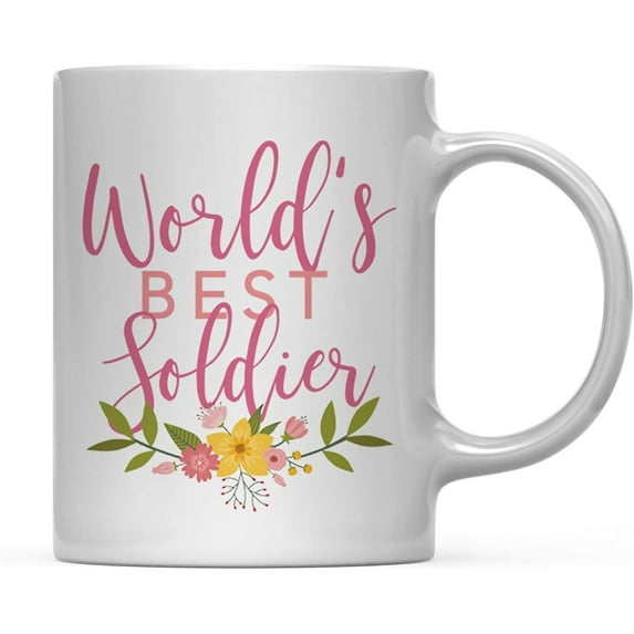 CTDream 11oz. Coffee Mug Gag Gift, World's Best Soldier, Floral Flowers Design, 1-Pack, Birthday Christmas Gift Ideas for Her