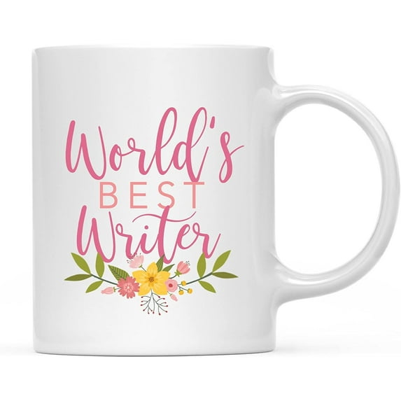 CTDream 11oz. Coffee Mug Gag Gift, World's Best Writer, Floral Design, 1-Pack, Beautiful Unique Flower Coffee Cup Birthday Christmas Present Ideas for Her Women Wife Sister