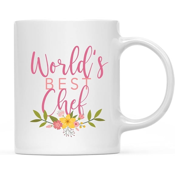 CTDream 11oz. Coffee Mug Gag , World's Best Chef, Floral Design, 1-Pack, Beautiful Unique Flower Coffee Cup Birthday Christmas Present Ideas for Her Women Wife Sister