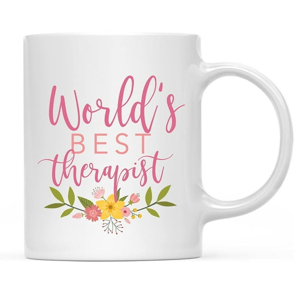 CTDream 11oz. Coffee Mug Gag , World's Best Therapist, Floral Design, 1-Pack, Beautiful Unique Flower Coffee Cup Birthday Christmas Present Ideas for Her Women Wife Sister