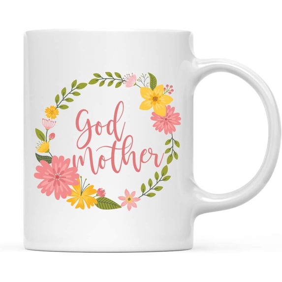CTDream 11oz. Coffee Mug Gift, Godmother, Floral Wreath, 1-Pack