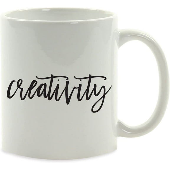 CTDream 11oz. Good Virtues Coffee Mug Gift, Black Calligraphy Typography, Creativity, 1-Pack, Inspirational Motivational Quote Teacher Student Graduation Gift Ideas