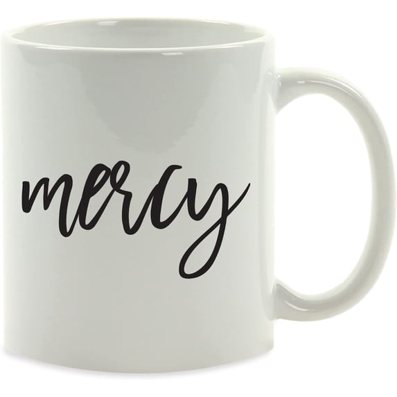 CTDream 11oz. Good Virtues Coffee Mug Gift, Black Calligraphy Typography, Mercy, 1-Pack, Inspirational Motivational Quote Teacher Student Graduation Gift Ideas
