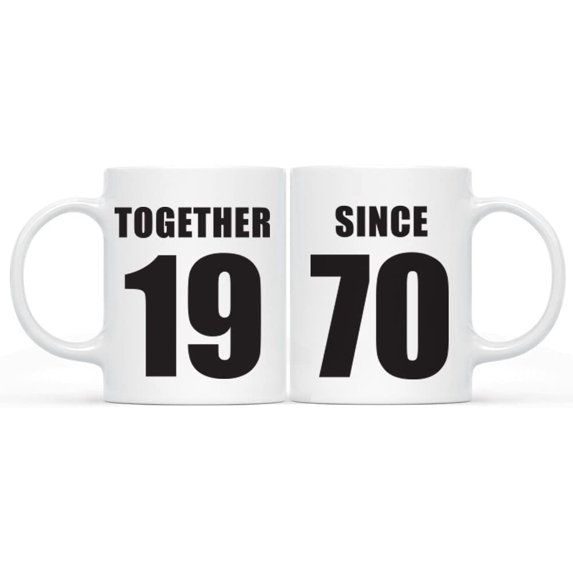 CTDream 11oz. Wedding Anniversary Coffee Mug Gift, Together Since 1970, 2-Pack, Unique Christmas Birthday Valentine's Day Couple Gifts for Him Her Boyfriend Girlfriend Wife Husband