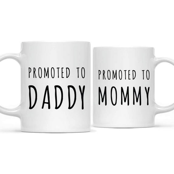 CTDream Baby Pregnancy Announcement 11oz. Coffee Mug Gift, Promoted to Mommy, Promoted to Daddy, 2-Pack, Newborn New Mommy Daddy To Be Novelty Gift Idea For Mothers Fathers New Pregnancy Suprise
