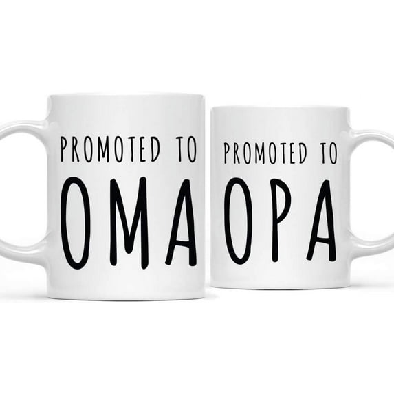 CTDream Baby Pregnancy Announcement 11oz. Coffee Mug Gift, Promoted to Oma, Promoted to Opa, 2-Pack, Newborn New Mommy Daddy To Be Novelty Gift Idea For New Parents Pregnancy Suprise