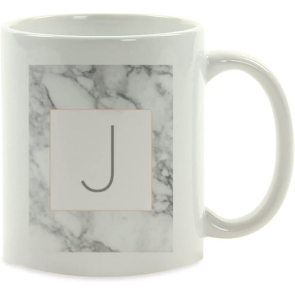 CTDream Coffee Mug Gift, Modern Gray Marble Box Monogram Letter J, 1-Pack, Christmas Birthday Gift Ideas for Her Coworker Wife Friend