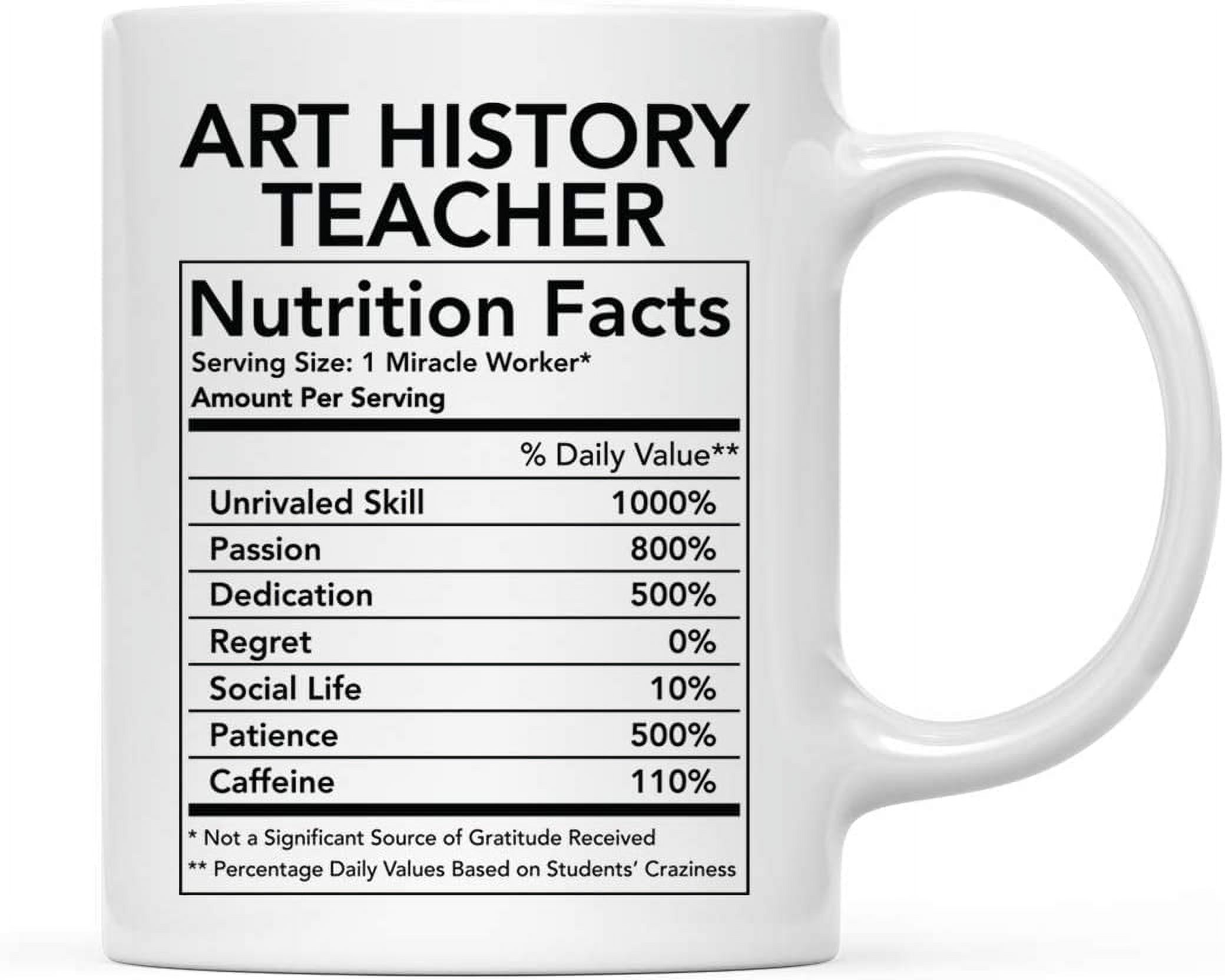 Teacher Nutritional Facts Mug - 11 Oz White Ceramic Coffee Cup, Fun Classroom Gift For Appreciation Day