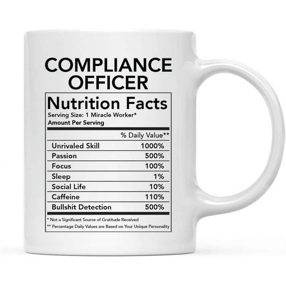 CTDream Funny 11oz. Ceramic Coffee Tea Mug Thank You Gift, Compliance Officer Nutritional Facts, 1-Pack, Novelty Gag Birthday Christmas Gift Ideas Coworker