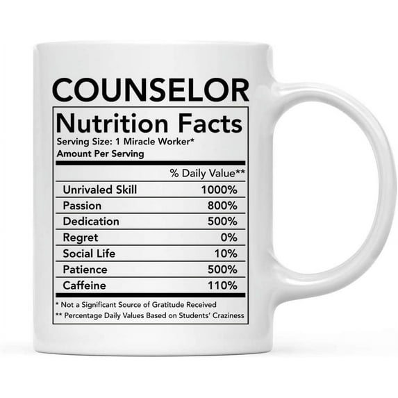 CTDream Funny 11oz. Ceramic Coffee Tea Mug Thank You Gift, Counselor Nutritional Facts, 1-Pack