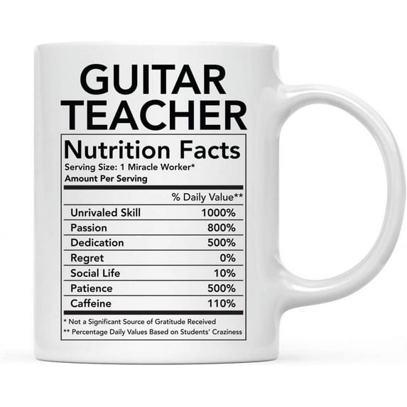 CTDream Funny 11oz. Ceramic Coffee Tea Mug Thank You Gift, Guitar Teacher Nutritional Facts, 1-Pack