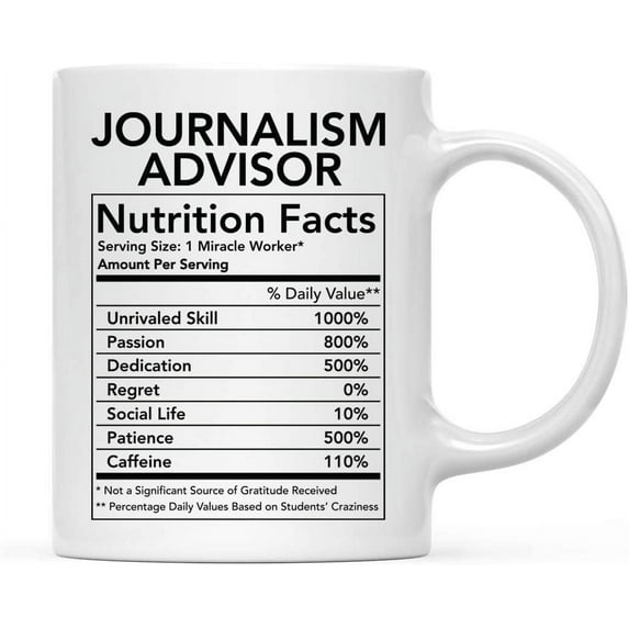 CTDream Funny 11oz. Ceramic Coffee Tea Mug Thank You Gift, Journalism Advisor Nutritional Facts, 1-Pack, Novelty Gag Birthday Christmas Gift Ideas Coworker