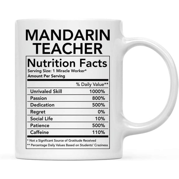 CTDream Funny 11oz. Ceramic Coffee Tea Mug Thank You Gift, Mandarin Teacher Nutritional Facts, 1-Pack, Novelty Gag Birthday Christmas Gift Ideas Coworker