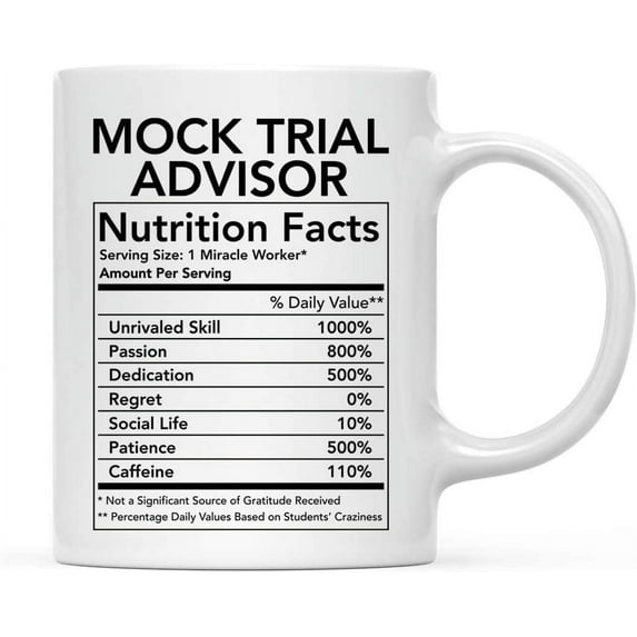 CTDream Funny 11oz. Ceramic Coffee Tea Mug Thank You Gift, Mock Trial Advisor Nutritional Facts, 1-Pack, Novelty Gag Birthday Christmas Gift Ideas Coworker