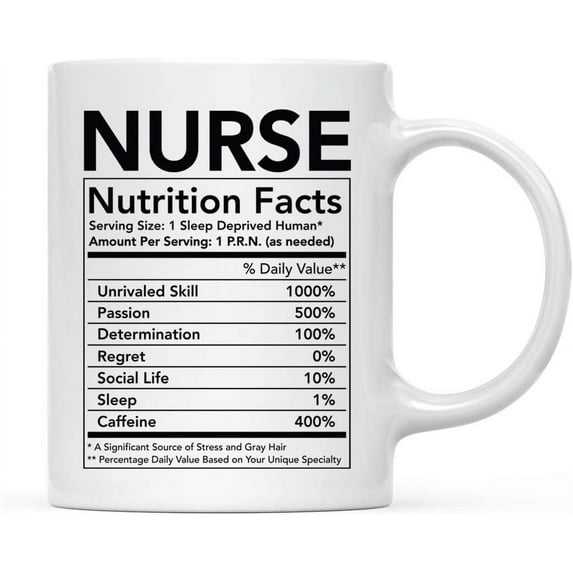 CTDream Funny 11oz. Ceramic Coffee Tea Mug Thank You Gift, Nurse Nutritional Facts, 1-Pack, Novelty Gag Birthday Christmas Gift Ideas Coworker