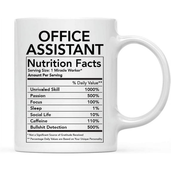 CTDream Funny 11oz. Ceramic Coffee Tea Mug Thank You Gift, Office Assistant Nutritional Facts, 1-Pack
