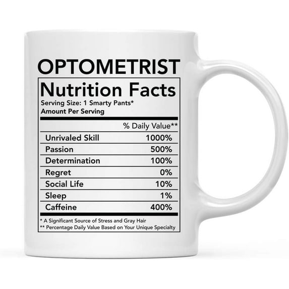 CTDream Funny 11oz. Ceramic Coffee Tea Mug Thank You Gift, Optometrist Nutritional Facts, 1-Pack, Novelty Gag Birthday Christmas Gift Ideas Coworker