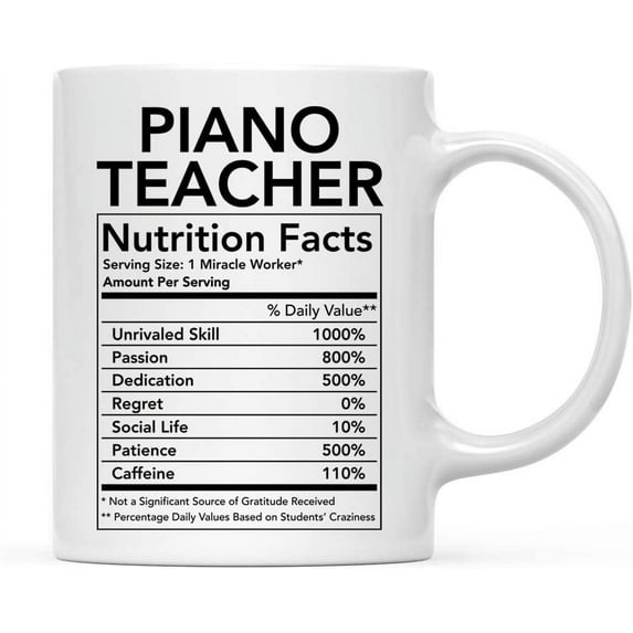 CTDream Funny 11oz. Ceramic Coffee Tea Mug Thank You Gift, Piano Teacher Nutritional Facts, 1-Pack