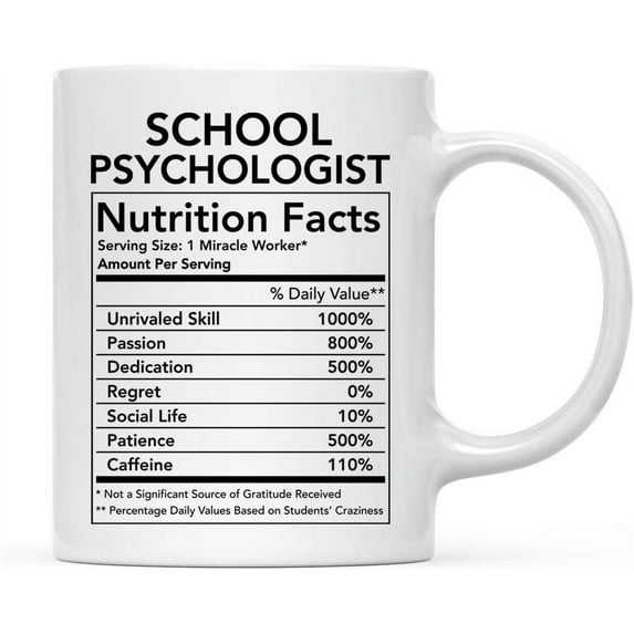 CTDream Funny 11oz. Ceramic Coffee Tea Mug Thank You Gift, School Psychologist Nutritional Facts, 1-Pack