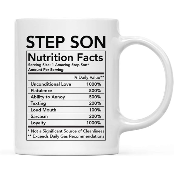 CTDream Funny 11oz. Ceramic Coffee Tea Mug Thank You Gift, Step Son Nutritional Facts, 1-Pack, Novelty Gag Birthday Christmas Gift Ideas