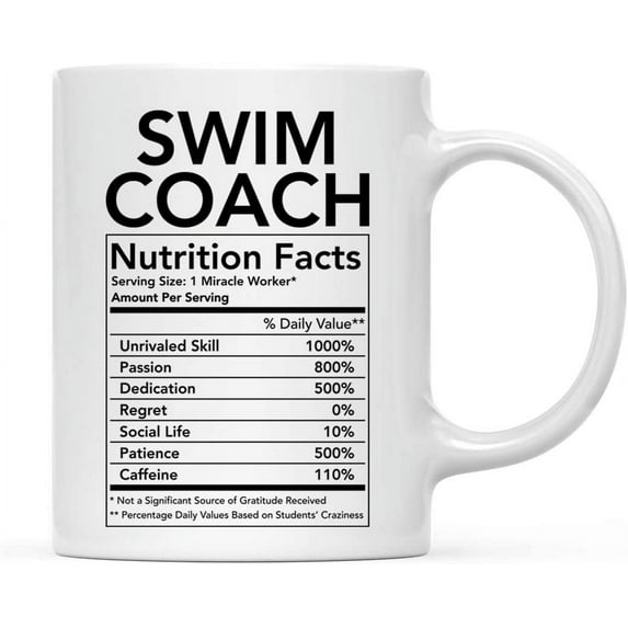 CTDream Funny 11oz. Ceramic Coffee Tea Mug Thank You Gift, Swim Coach Nutritional Facts, 1-Pack