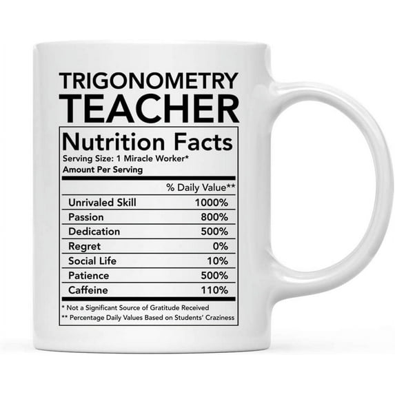 CTDream Funny 11oz. Ceramic Coffee Tea Mug Thank You Gift, Trigonometry Teacher Nutritional Facts, 1-Pack, Novelty Gag Birthday Christmas Gift Ideas Coworker