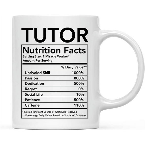 CTDream Funny 11oz. Ceramic Coffee Tea Mug Thank You Gift, Tutor Nutritional Facts, 1-Pack