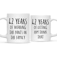 thumbnail image 1 of CTDream Funny 42nd Wedding Anniversary 11oz. Couples Coffee Mug Gag Gift, 42 Years of Wearing the Pants in the Family, Letting Him Think That, 2-Pack with Gift Box for Husband Wife Parents, 1 of 6