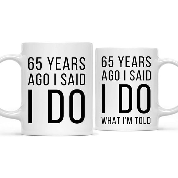CTDream Funny 65th Wedding Anniversary 11oz. Couples Coffee Mug Gag Gift, 65 Years Ago I Said I Do, I Said I Do What I'm Told, 2-Pack with Gift Box for Husband Wife Parents