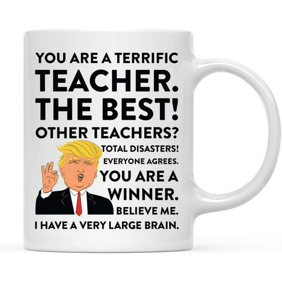 CTDream Funny President Donald Trump 11oz. Coffee Mug Gag Gift, Terrific Teacher, 1-Pack, Ceramic Christmas Birthday Drinking Cup Republican Democrat Political Satire