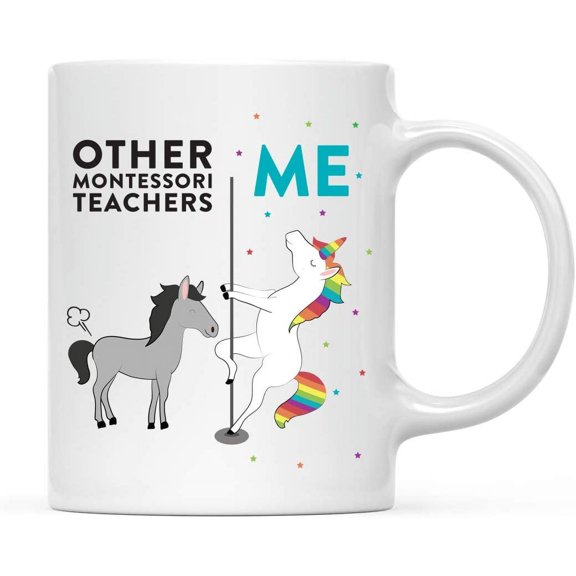 CTDream Funny Quirky 11oz. Ceramic Coffee Tea Mug Thank You Gift, Other Montessori Teachers Me, Horse Unicorn, 1-Pack, Birthday Christmas Gift Ideas Coworker Him Her, Gift Box