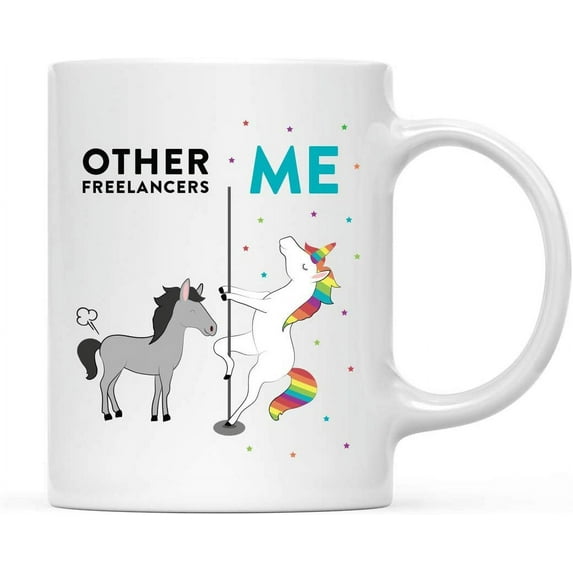 CTDream Funny Quirky 11oz. Ceramic Coffee Tea Mug Thank You Gift, Other Freelancers Me, Horse Unicorn, 1-Pack, Birthday Christmas Gift Ideas Coworker Him Her, Gift Box