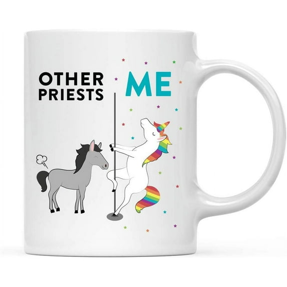CTDream Funny Quirky 11oz. Ceramic Coffee Tea Mug Thank You Gift, Other Priests Me, Horse Unicorn, 1-Pack, Birthday Christmas Gift Ideas Coworker Him Her, Gift Box